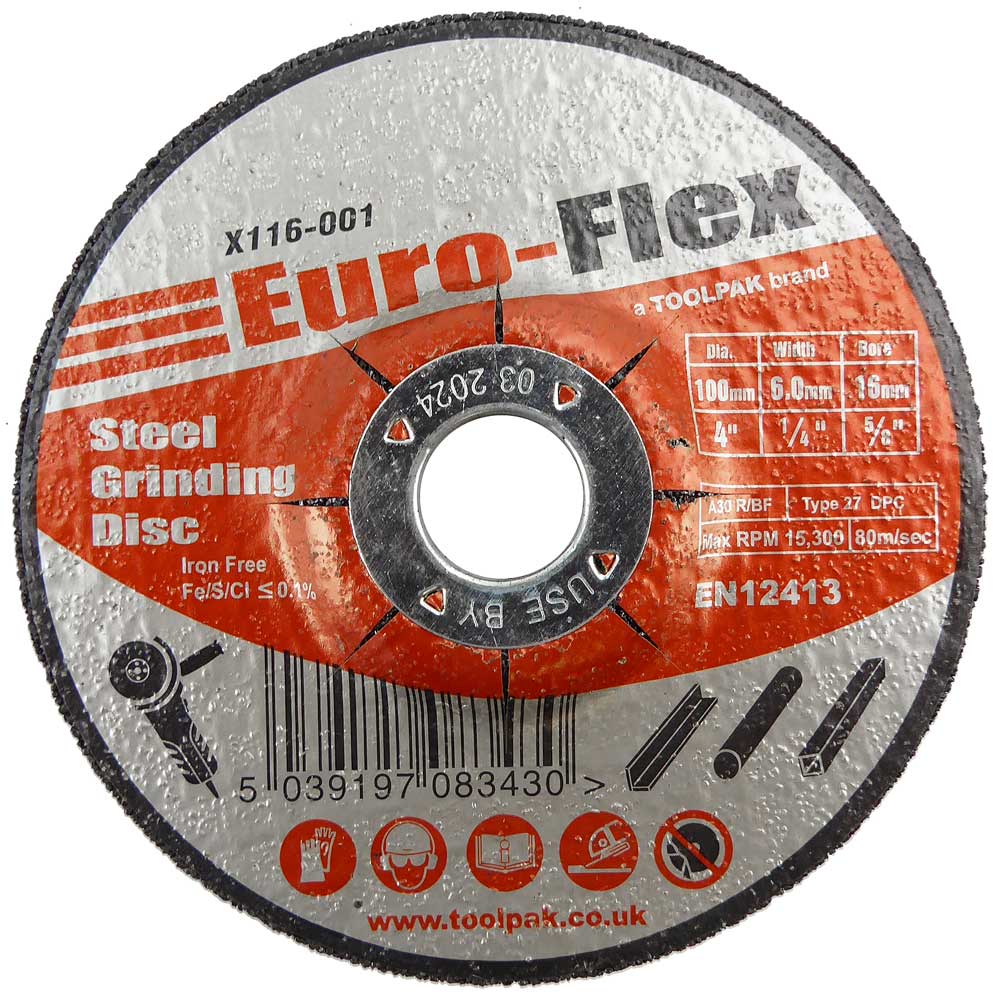 100mm x 6.0mm x 16mm Metal Grinding Disc